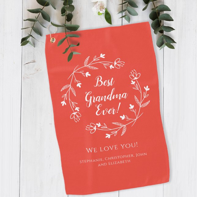 Best Grandma Ever Golfer Keepsake Grandkids Red Golf Towel (Creator Uploaded)