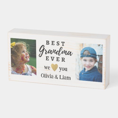 Best Grandma Ever Grandchildren 2 Photo Collage Wooden Box Sign