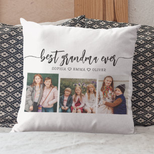 Best Grandma Ever - Grandchildren Photo Collage Throw Pillow