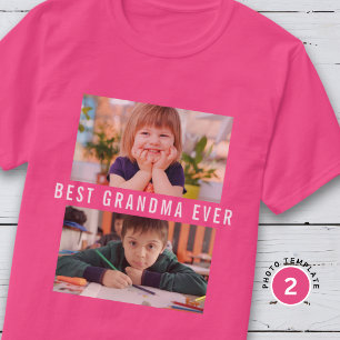 Best Grandma Ever Grandkids 2 Photo Collage Pink T-Shirt