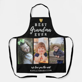 Best Grandma Ever Grandkids 3 Photo Collage Black Apron