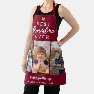  Best Grandma Ever Grandkids 3 Photo Maroon Apron