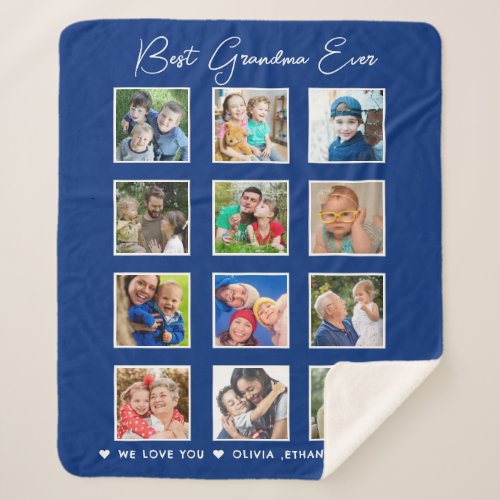 Best Grandma Ever Grandkids Photo Collage    Sherpa Blanket