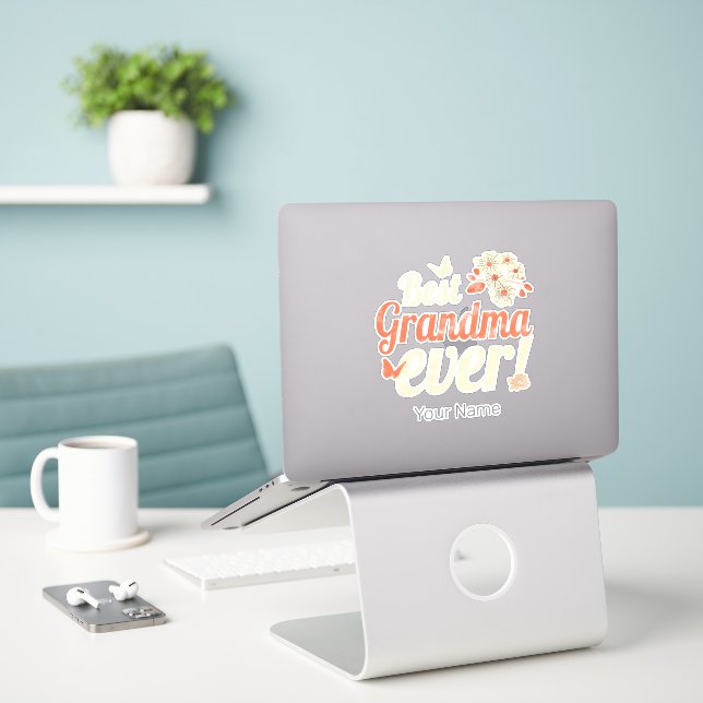 Best Grandma Ever Grandma Vintage Grandmother Sticker (Laptop On Desk)