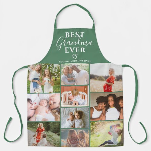 Best grandma ever green 10 photo collage grid apron