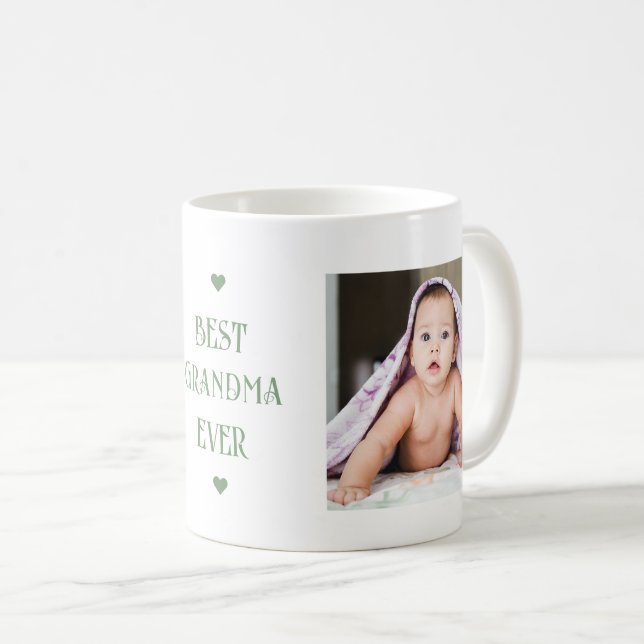 Best Grandma Ever Green Modern Two Photo Coffee Mug (Front Right)