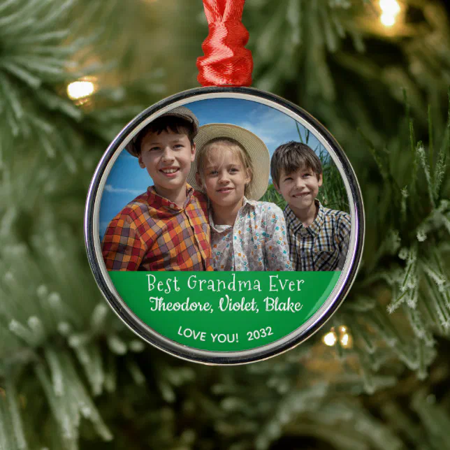 Best Grandma Ever Green Personalze Photo Christmas Metal Ornament Zazzle