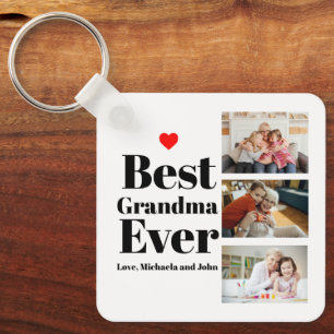 Best Grandma Ever Heart 3 Photo Collage Keychain