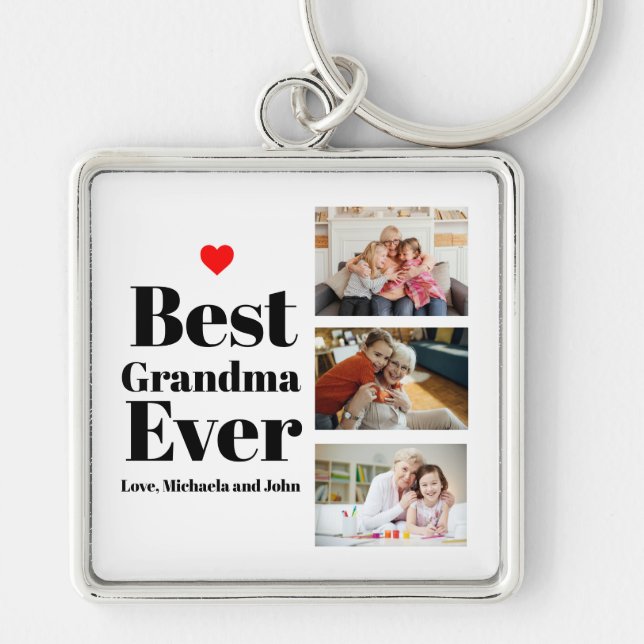 Best Grandma Ever Heart 3 Photo Collage Keychain (Front)