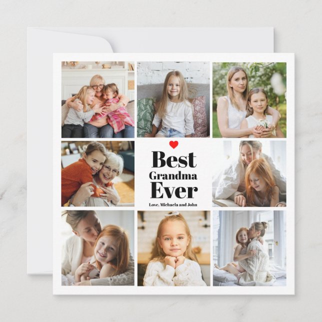 Best Grandma Ever Heart 8 Photo Collage Holiday Card (Front)