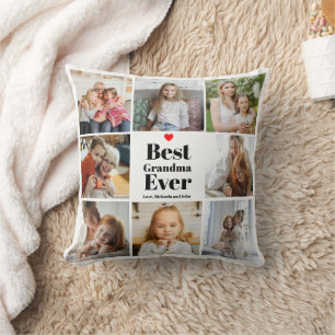 Best Grandma Ever Heart 8 Photo Collage Throw Pillow