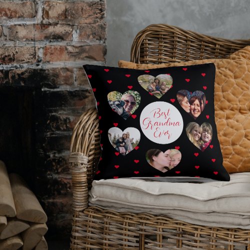 Best Grandma Ever Heart Photo Collage Mothers Day Throw Pillow