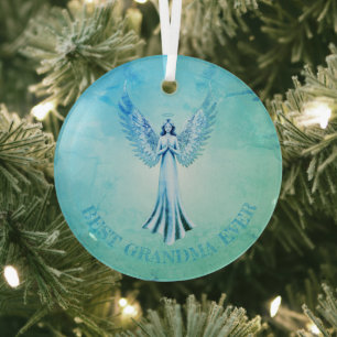 Best Grandma Ever   Marble Effect Angel Teal Glass Ornament
