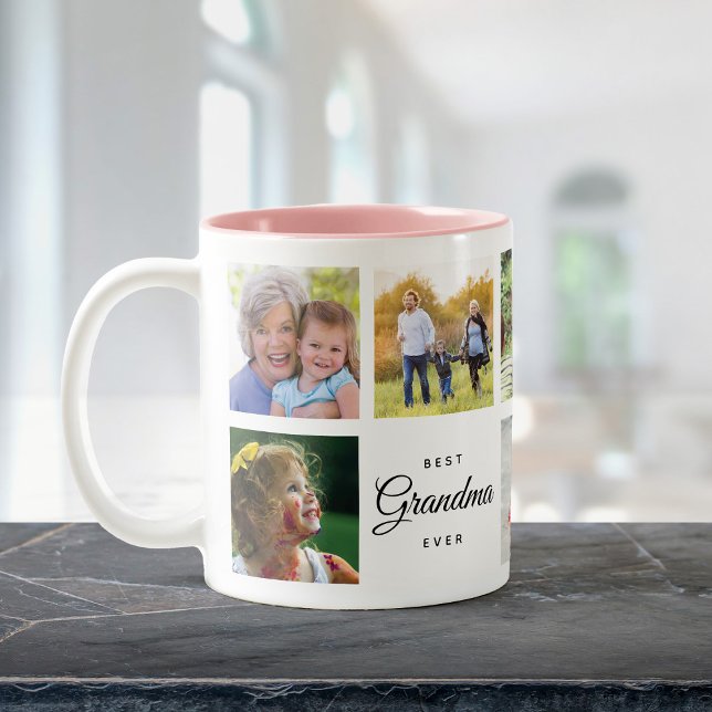 Best Grandma Ever Modern Chic Family Photo Collage Two-Tone Coffee Mug (Creator Uploaded)