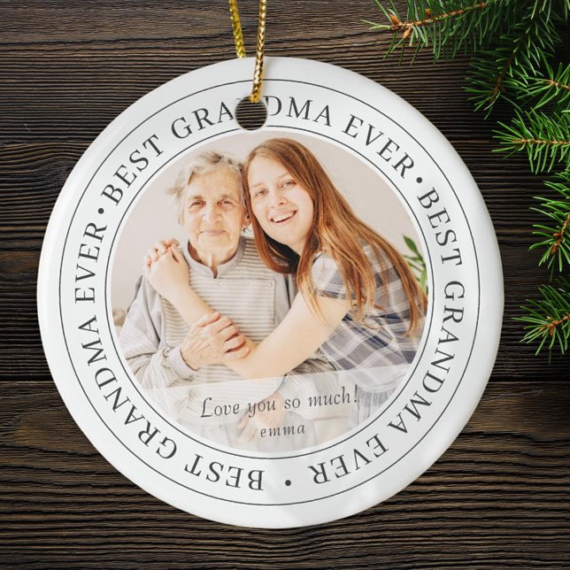 Best Grandma Ever Modern Classic Photo Ceramic Ornament (Creator Uploaded)