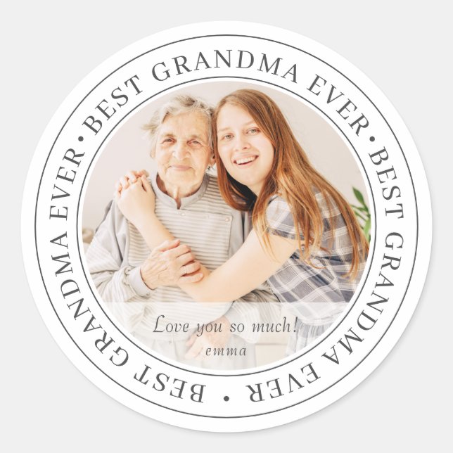 Best Grandma Ever Modern Classic Photo Classic Round Sticker (Front)