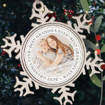 Best Grandma Ever Modern Classic Photo Snowflake Pewter Christmas Ornament<br><div class="desc">This simple and classic design is composed of serif typography and add a custom photo. "Best Grandma Ever" circles the photo of your grandma,  gramma,  grandmother,  granny,  mee-maw,  lola etc</div>