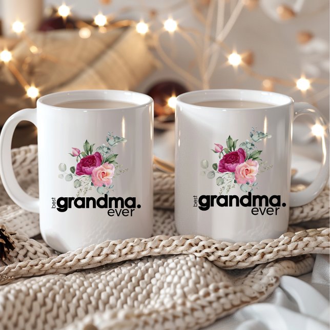  Best Grandma Ever Modern Floral Chic Coffee Mug (Creator Uploaded)
