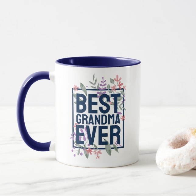 Best Grandma Ever Modern Floral Flower Mug (With Donut)