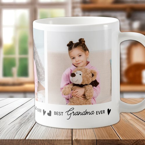 Best GRANDMA Ever Modern Personalized 3 Photo Coffee Mug