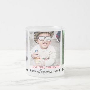 Best GRANDMA Ever Modern Personalized 3 Photo  Frosted Glass Coffee Mug