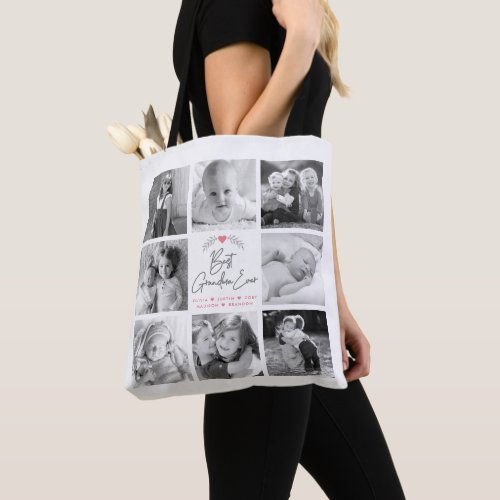 Best Grandma Ever Modern Script 8 Photo Collage Tote Bag