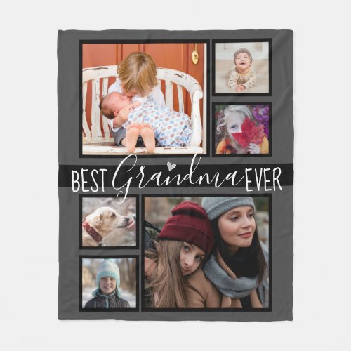 Best Grandma Ever Multi Photo Gray Fleece Blanket