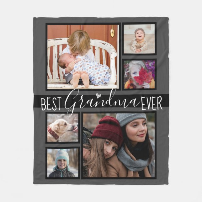 Best Grandma Ever Multi Photo Gray Fleece Blanket (Front)