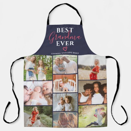 Best grandma ever navy blue 10 photo collage grid apron