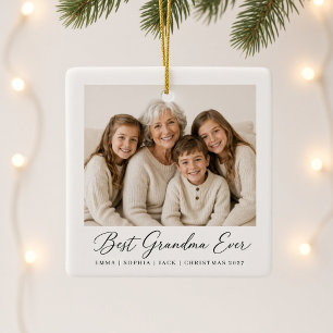 Best Grandma Ever Personalized Grandchildren Photo Ceramic Ornament