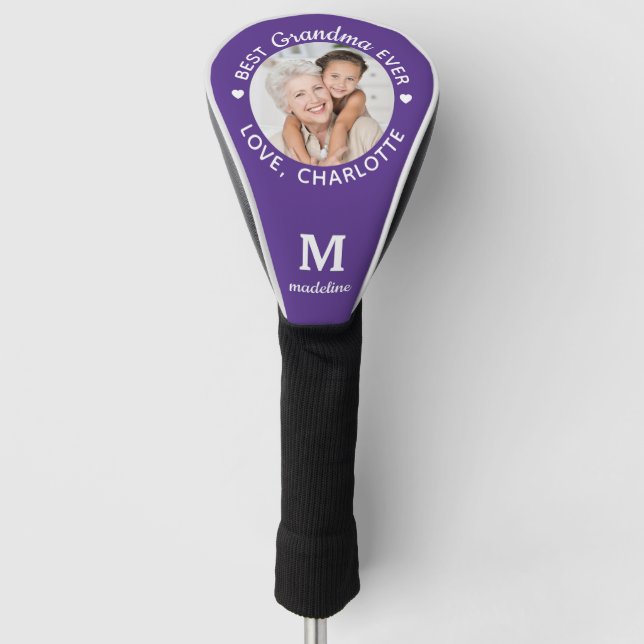 Best Grandma Ever Personalized Monogram Photo Golf Head Cover (Front)