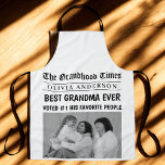 Best Grandma Ever Personalized Newspaper Headline  Apron<br><div class="desc">Surprise Grandma with a custom apron that makes her the star of her very own newspaper! This thoughtful and fun design features a bold headline: “The Grandhood Times – Best Grandma Ever – Voted #1 by His Favorite People” along with her name and a favorite family photo. Perfect for grandmas...</div>