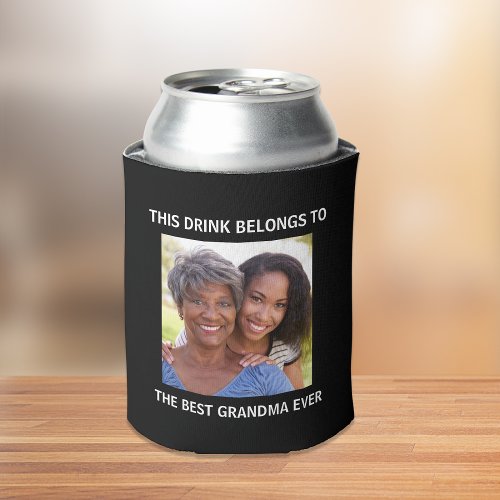 Best  Grandma Ever Personalized Photo Black Can Cooler