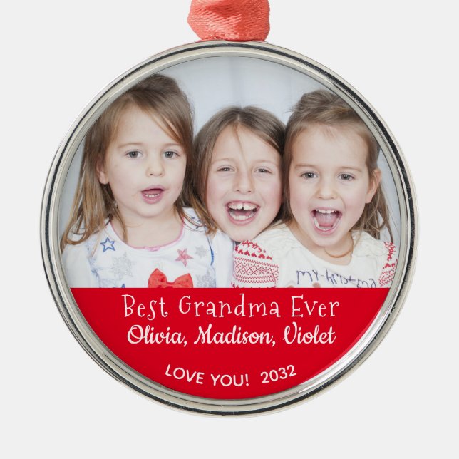 Best Grandma Ever Personalized Photo Christmas Metal Ornament (Front)