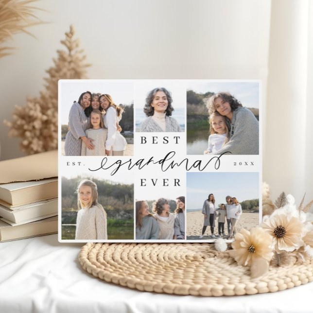 Best Grandma Ever Personalized Photo Collage Gift Plaque (Best Grandma Ever Script Photo Collage Keepsake Plaque)