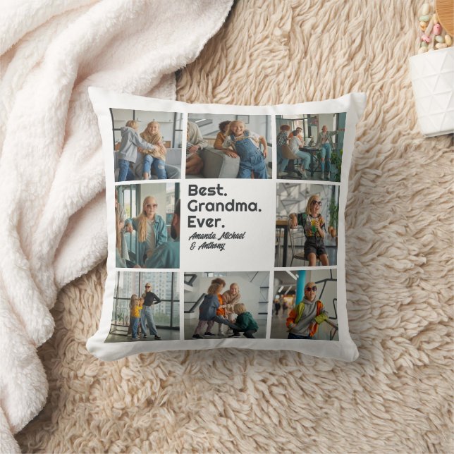 Best Grandma Ever Personalized Photo Collage Throw Pillow (Blanket)