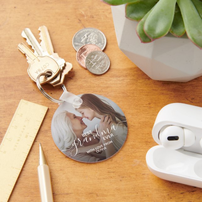 Best Grandma Ever Personalized Photo Keychain (Desk)