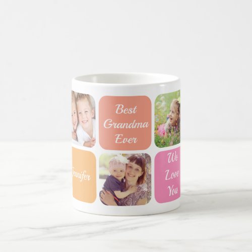 Best Grandma Ever Personalized Photos Pink Orange Coffee Mug