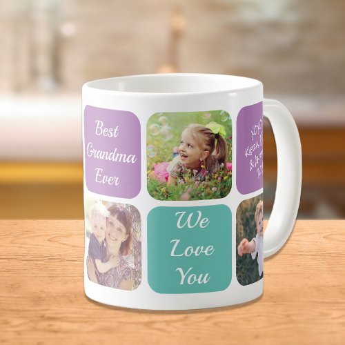 Best Grandma Ever Personalized Photos Purple Teal Coffee Mug