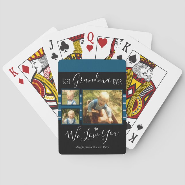 Best Grandma Ever Photo Collage Custom Name Poker Cards (Back)