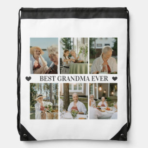Best Grandma Ever Photo Collage – Gift with Hearts Drawstring Bag