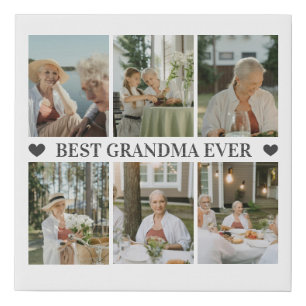 Best Grandma Ever Photo Collage – Gift with Hearts Faux Canvas Print