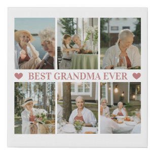 Best Grandma Ever Photo Collage – Gift with Hearts Faux Canvas Print