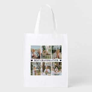 Best Grandma Ever Photo Collage – Gift with Hearts Grocery Bag