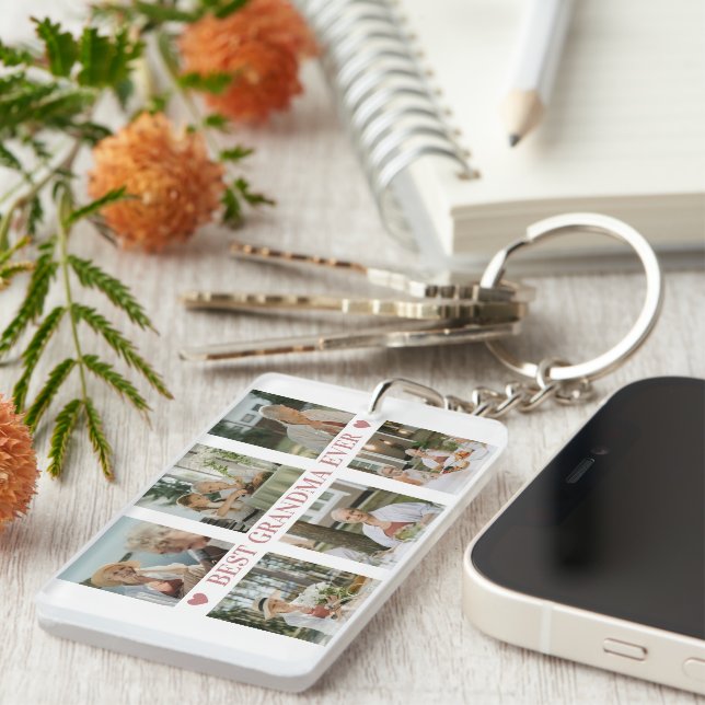 Best Grandma Ever Photo Collage – Gift with Hearts Keychain (Front Right)