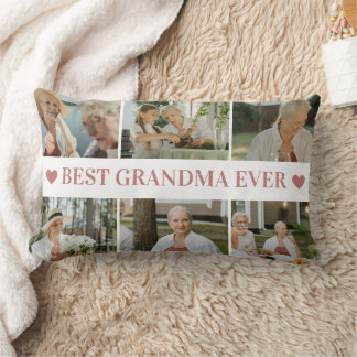 Best Grandma Ever Photo Collage – Gift with Hearts Lumbar Pillow