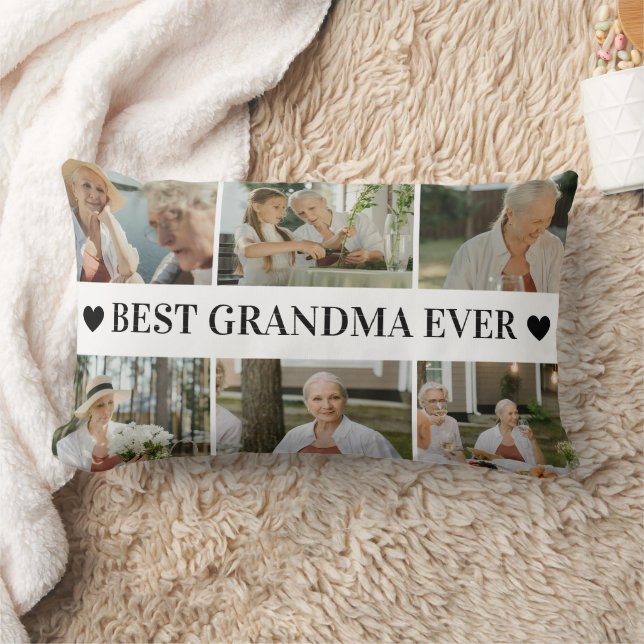 Best Grandma Ever Photo Collage – Gift with Hearts Lumbar Pillow (Blanket)