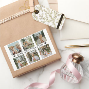 Best Grandma Ever Photo Collage – Gift with Hearts Rectangular Sticker
