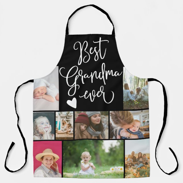 Best grandma ever photo collage grid black white apron (Front)