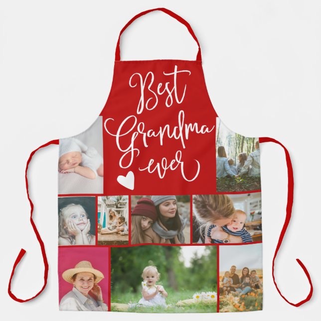 Best grandma ever photo collage grid red apron (Front)